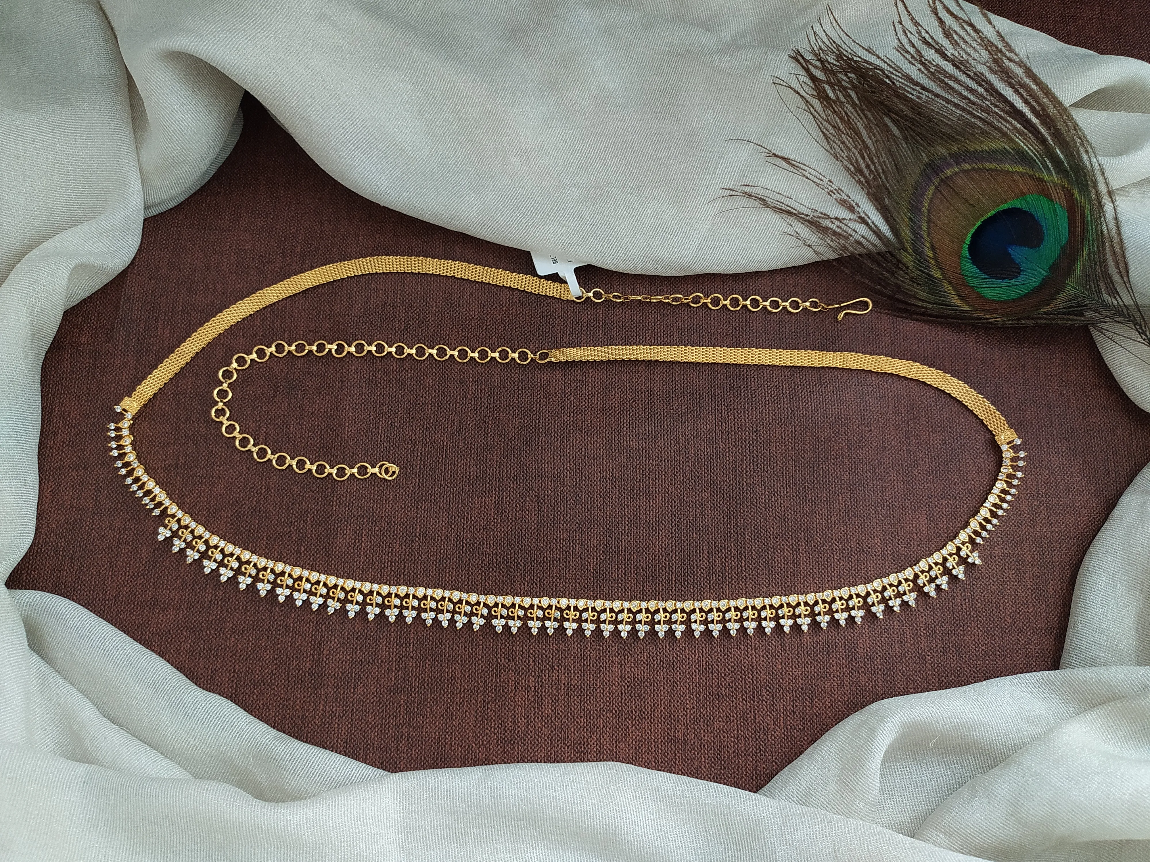Gold-plated hip Chain with White Zircon Stones and Adjustable Chain Links