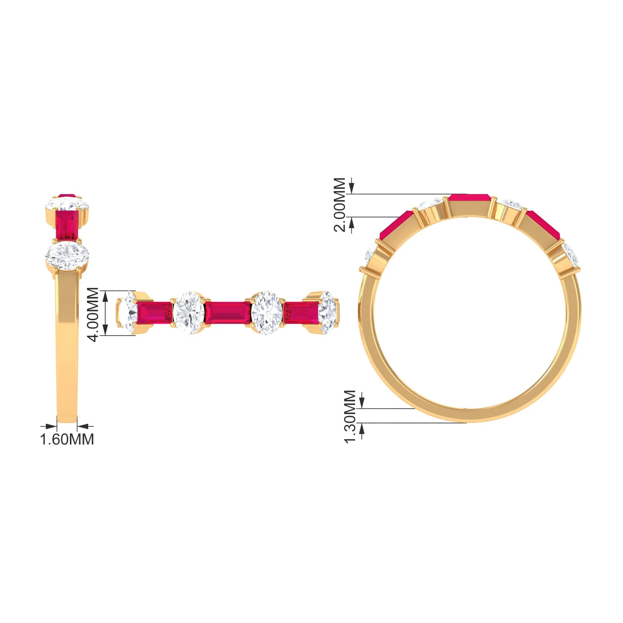 Half Eternity Ring with Red Ruby and Diamond