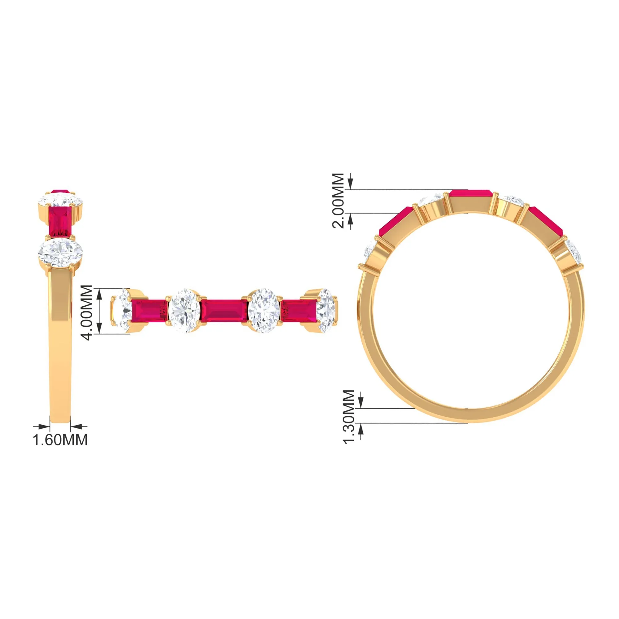 Half Eternity Ring with Red Ruby and Diamond