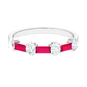 Half Eternity Ring with Red Ruby and Diamond