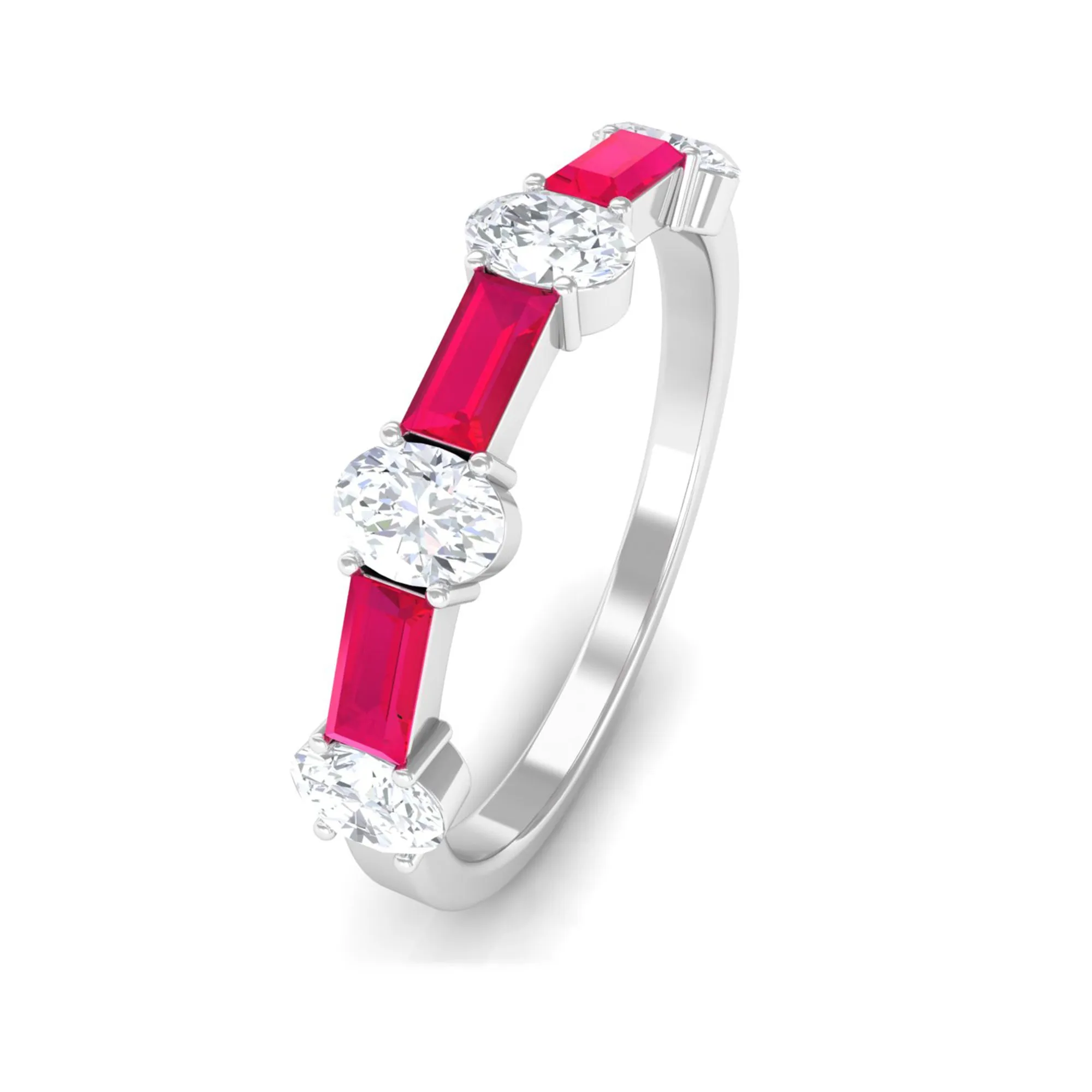 Half Eternity Ring with Red Ruby and Diamond