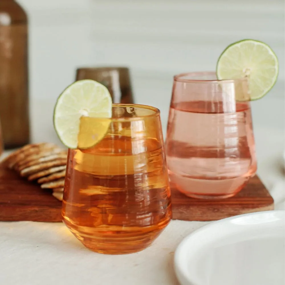 Hammered Glass Water Tumbler - Amber