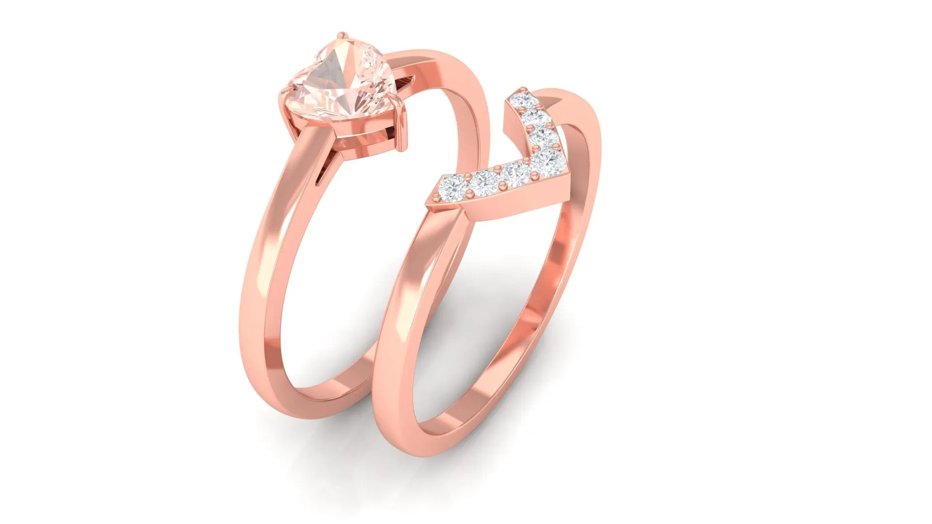 Heart Shape Morganite Solitaire Ring Set with Diamond