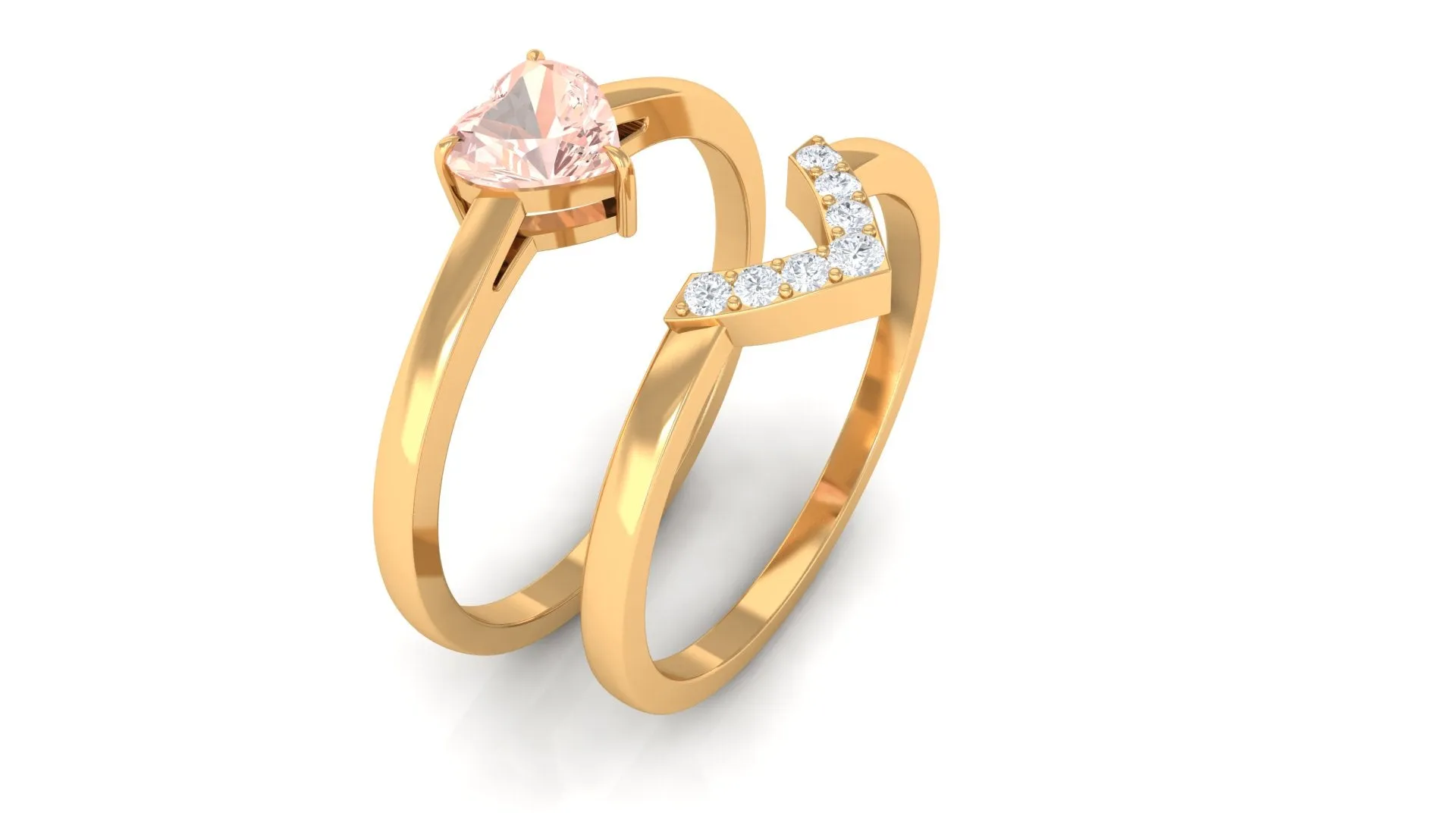 Heart Shape Morganite Solitaire Ring Set with Diamond