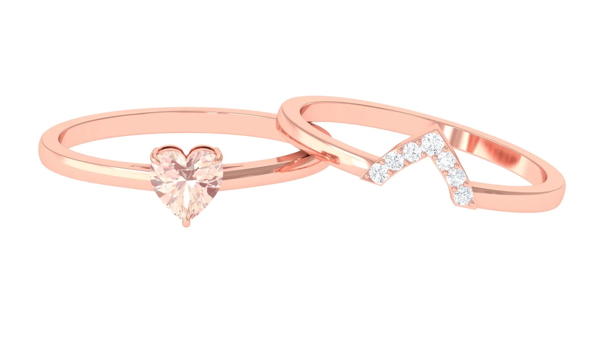 Heart Shape Morganite Solitaire Ring Set with Diamond