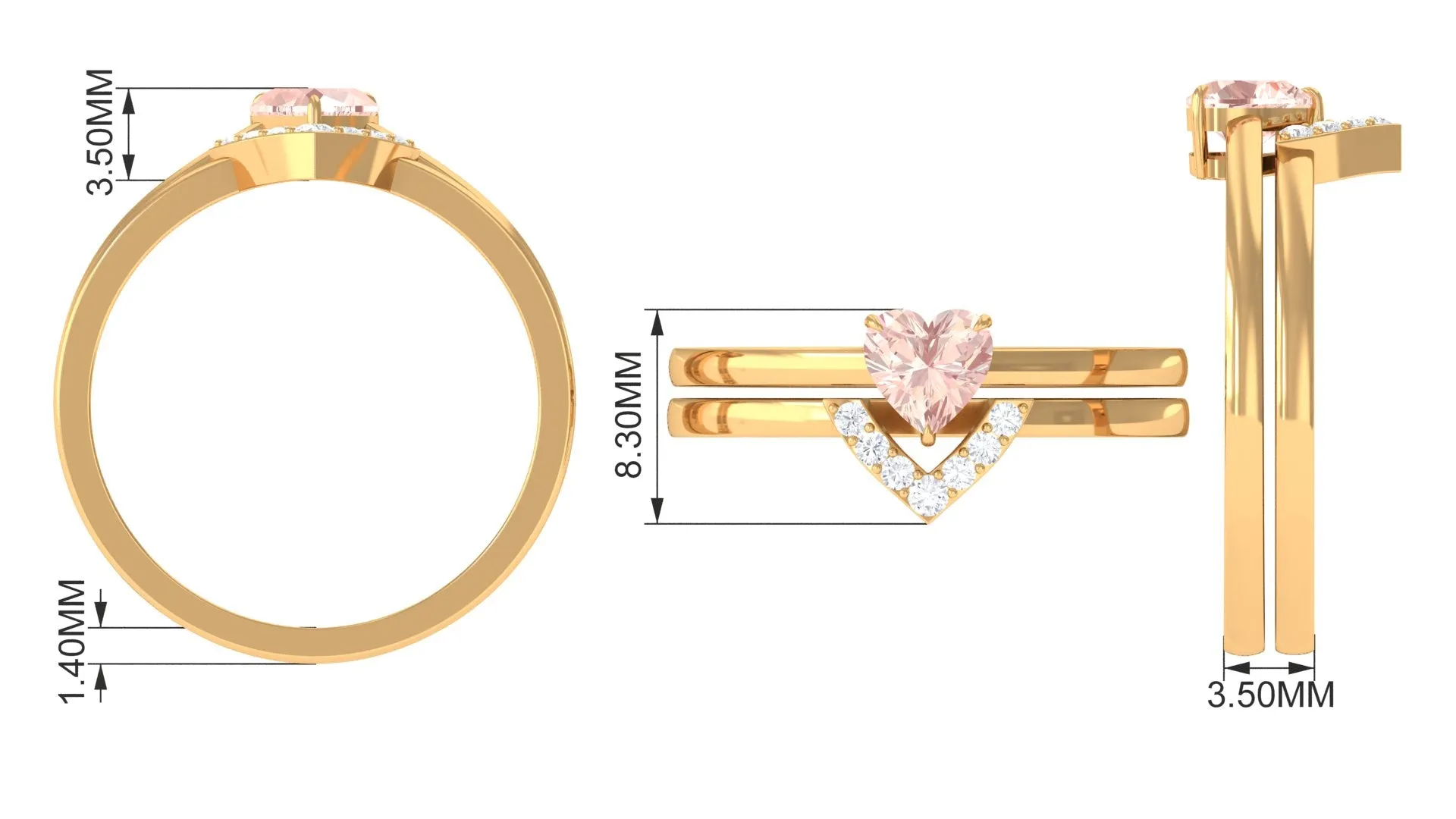 Heart Shape Morganite Solitaire Ring Set with Diamond