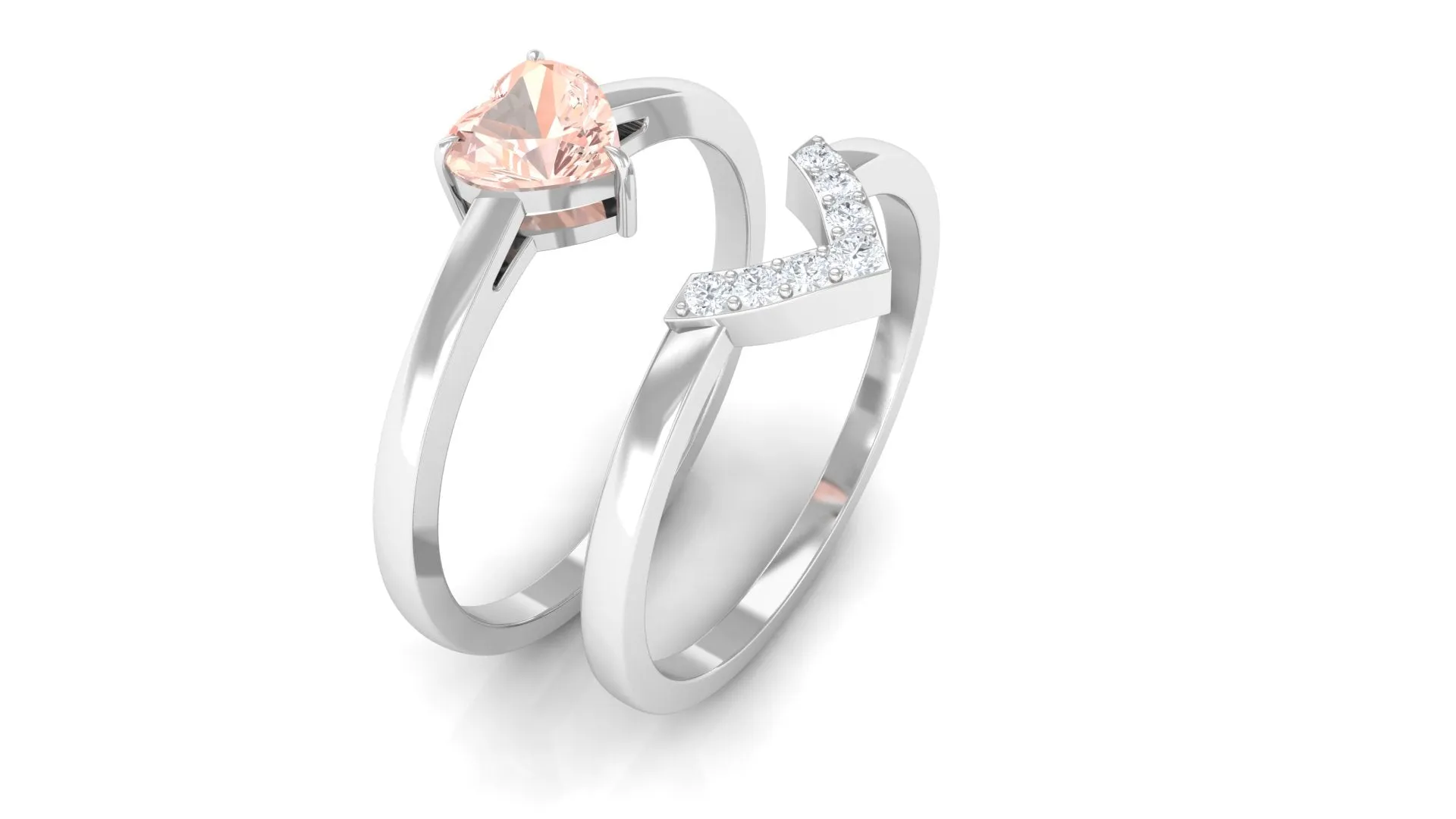 Heart Shape Morganite Solitaire Ring Set with Diamond
