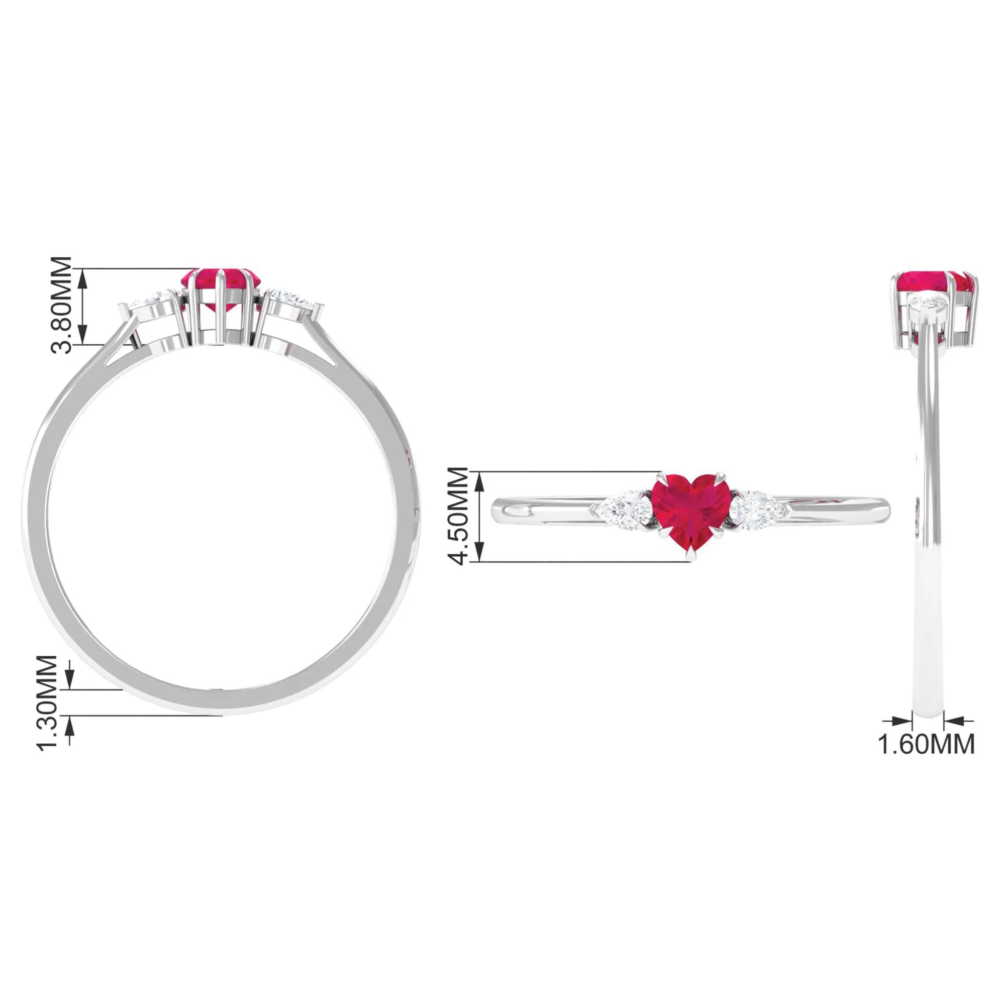 Heart Shape Ruby and Diamond 3 Stone Promise Ring