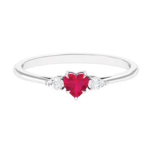 Heart Shape Ruby and Diamond 3 Stone Promise Ring