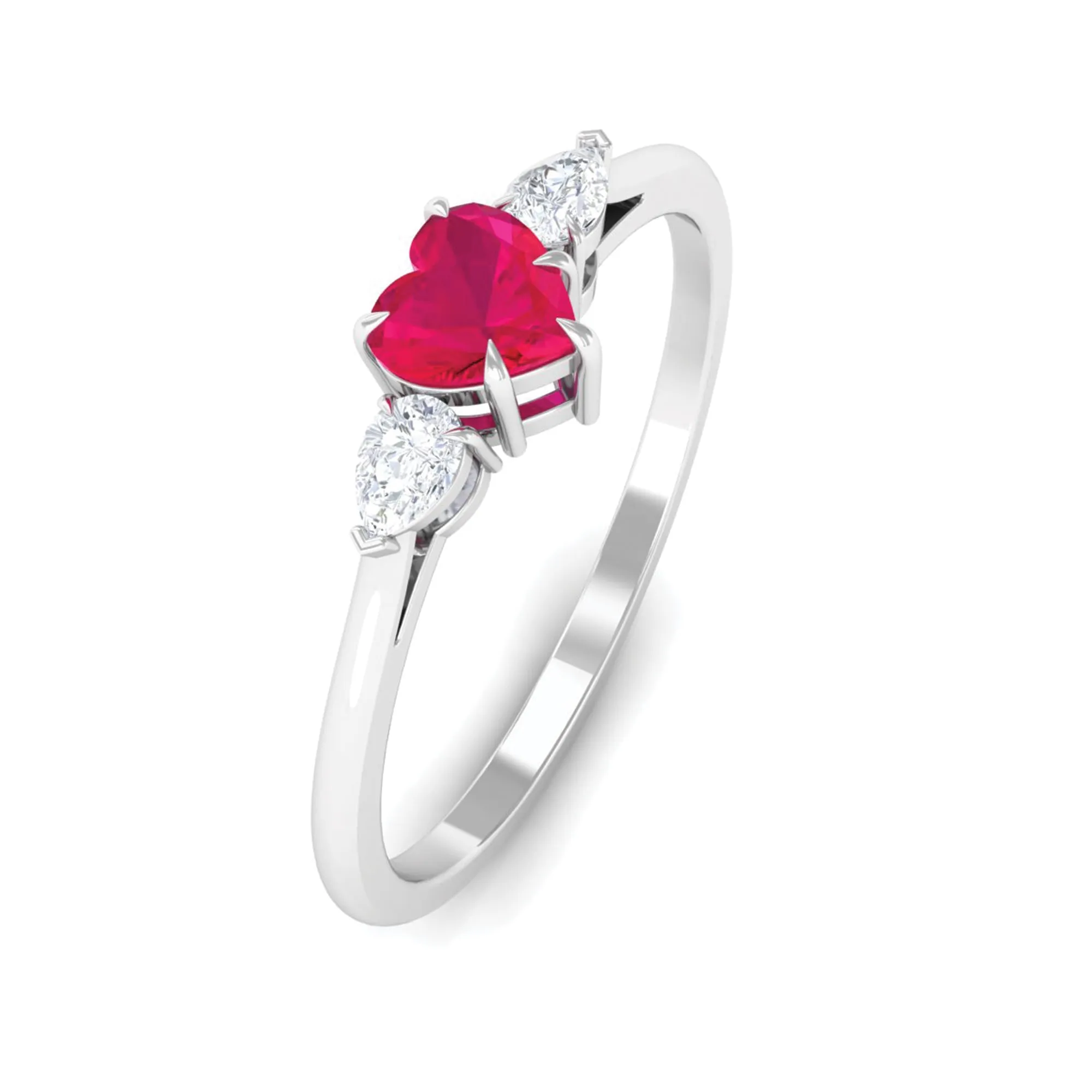 Heart Shape Ruby and Diamond 3 Stone Promise Ring