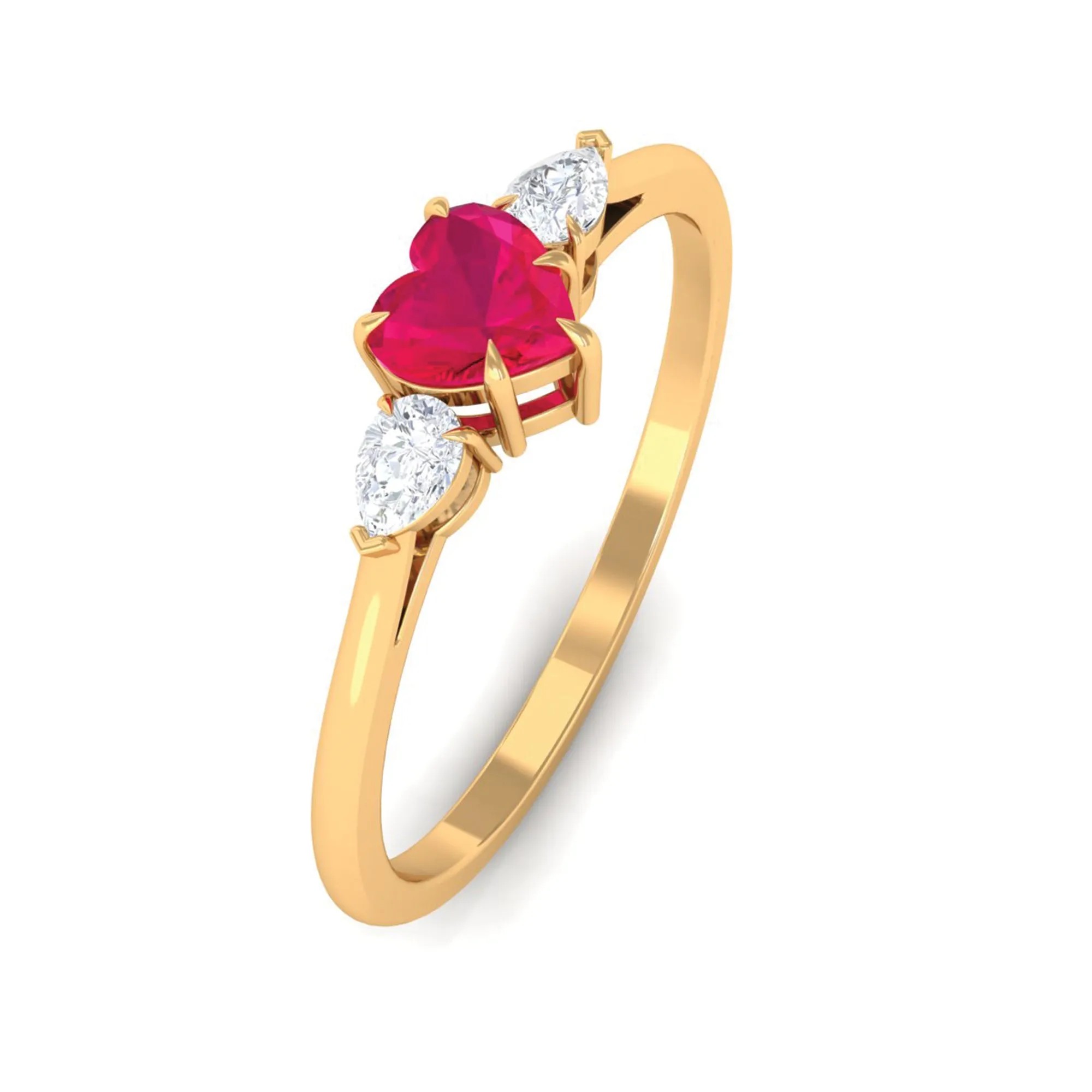 Heart Shape Ruby and Diamond 3 Stone Promise Ring
