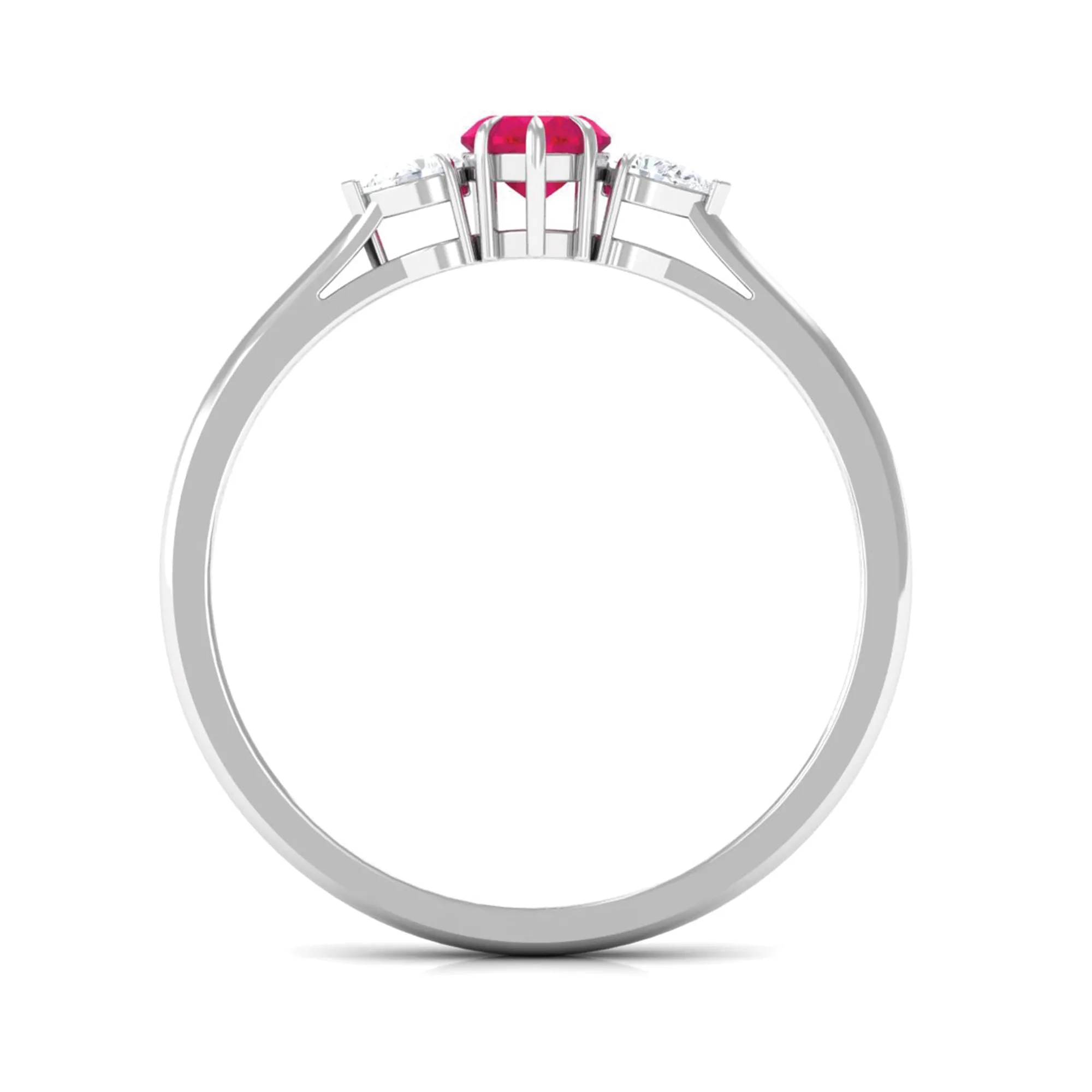 Heart Shape Ruby and Diamond 3 Stone Promise Ring