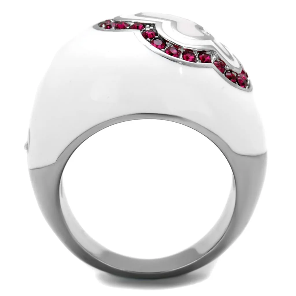 High polished (no plating) Stainless Steel Ring with Top Grade Crystal in Ruby for Women Style TK1927