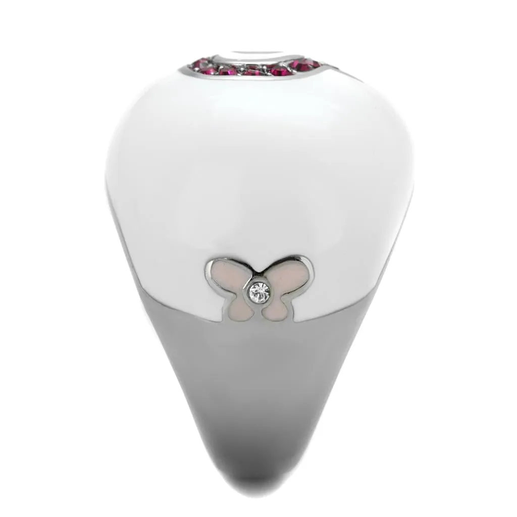 High polished (no plating) Stainless Steel Ring with Top Grade Crystal in Ruby for Women Style TK1927