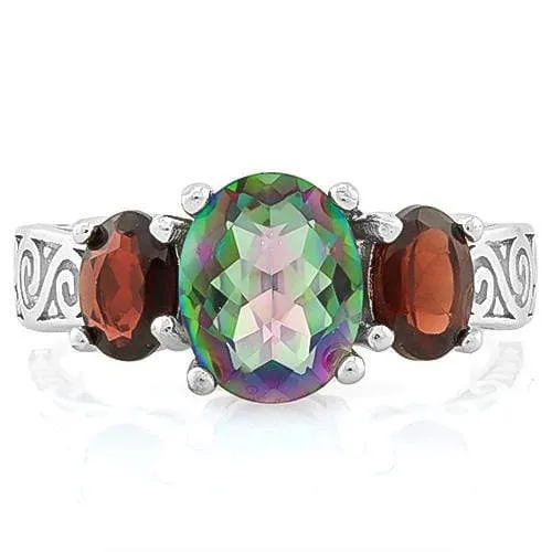 IMMACULATE ! 1 3/4 CARAT MYSTIC GEMSTONE & 2 1/5 CARAT GARNET 925 STERLING SILVE
