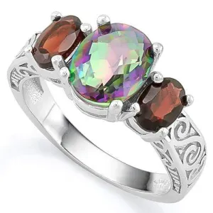 IMMACULATE ! 1 3/4 CARAT MYSTIC GEMSTONE & 2 1/5 CARAT GARNET 925 STERLING SILVE