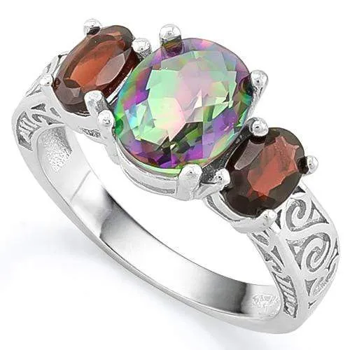 IMMACULATE ! 1 3/4 CARAT MYSTIC GEMSTONE & 2 1/5 CARAT GARNET 925 STERLING SILVE