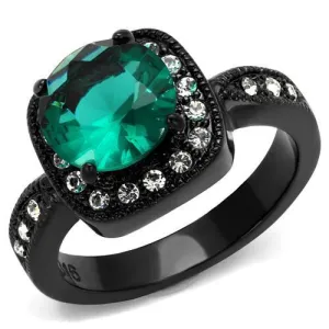 IP Black(Ion Plating) Stainless Steel Ring with Synthetic Synthetic Glass in Blue Zircon for Women Style TK2209