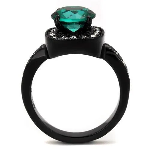 IP Black(Ion Plating) Stainless Steel Ring with Synthetic Synthetic Glass in Blue Zircon for Women Style TK2209