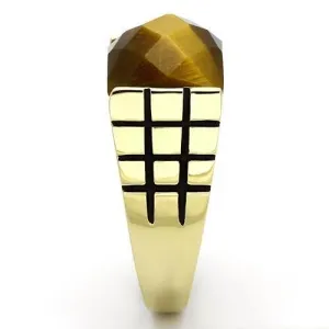 IP Gold(Ion Plating) Stainless Steel Ring with Semi-Precious Tiger Eye in Topaz for Women Style TK779