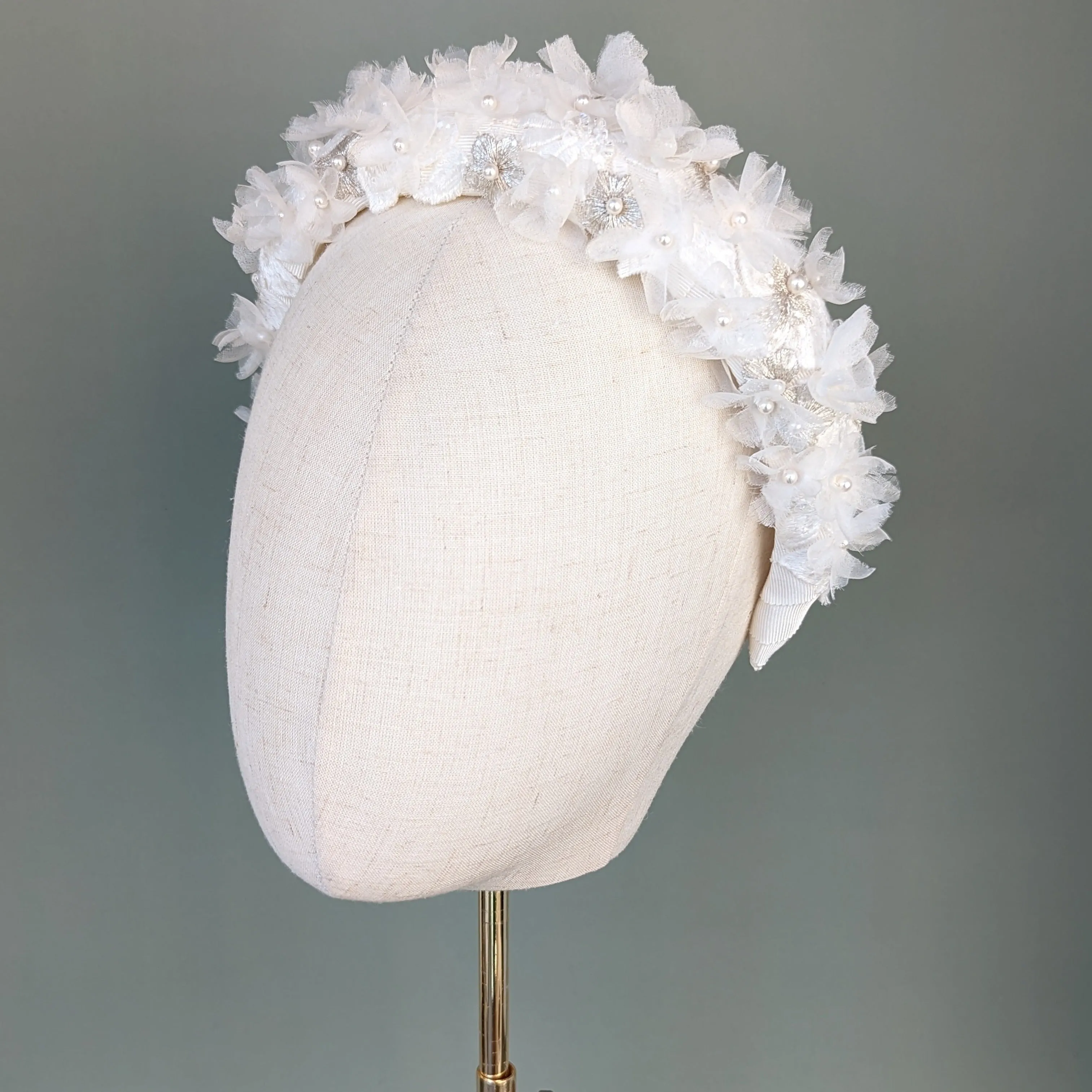 JASMINE Padded Lace Headband with Silk Flowers