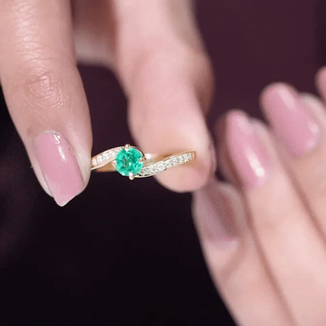 Lab Grown Emerald Solitaire Bypass Ring with Diamond