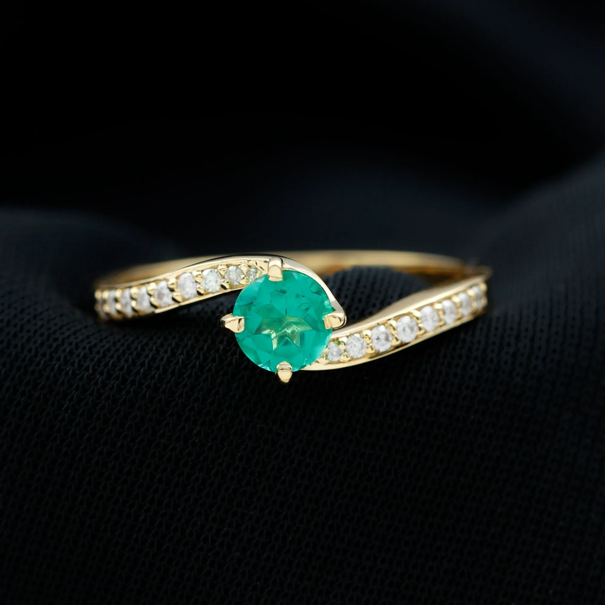 Lab Grown Emerald Solitaire Bypass Ring with Diamond
