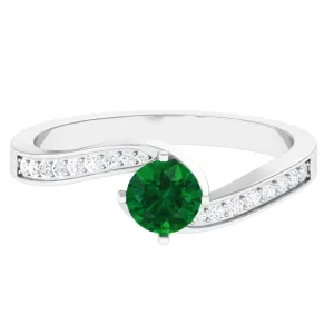 Lab Grown Emerald Solitaire Bypass Ring with Diamond