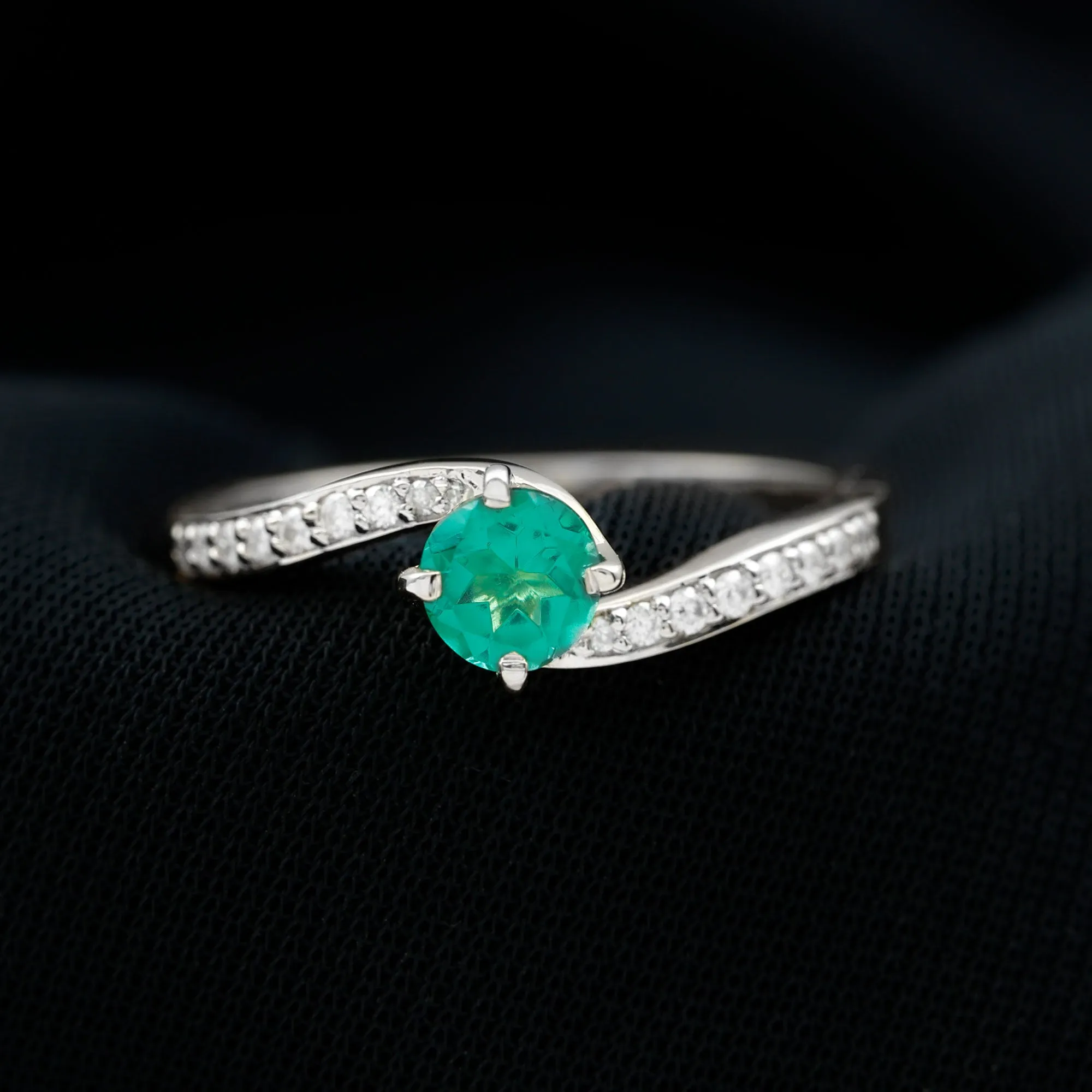 Lab Grown Emerald Solitaire Bypass Ring with Diamond