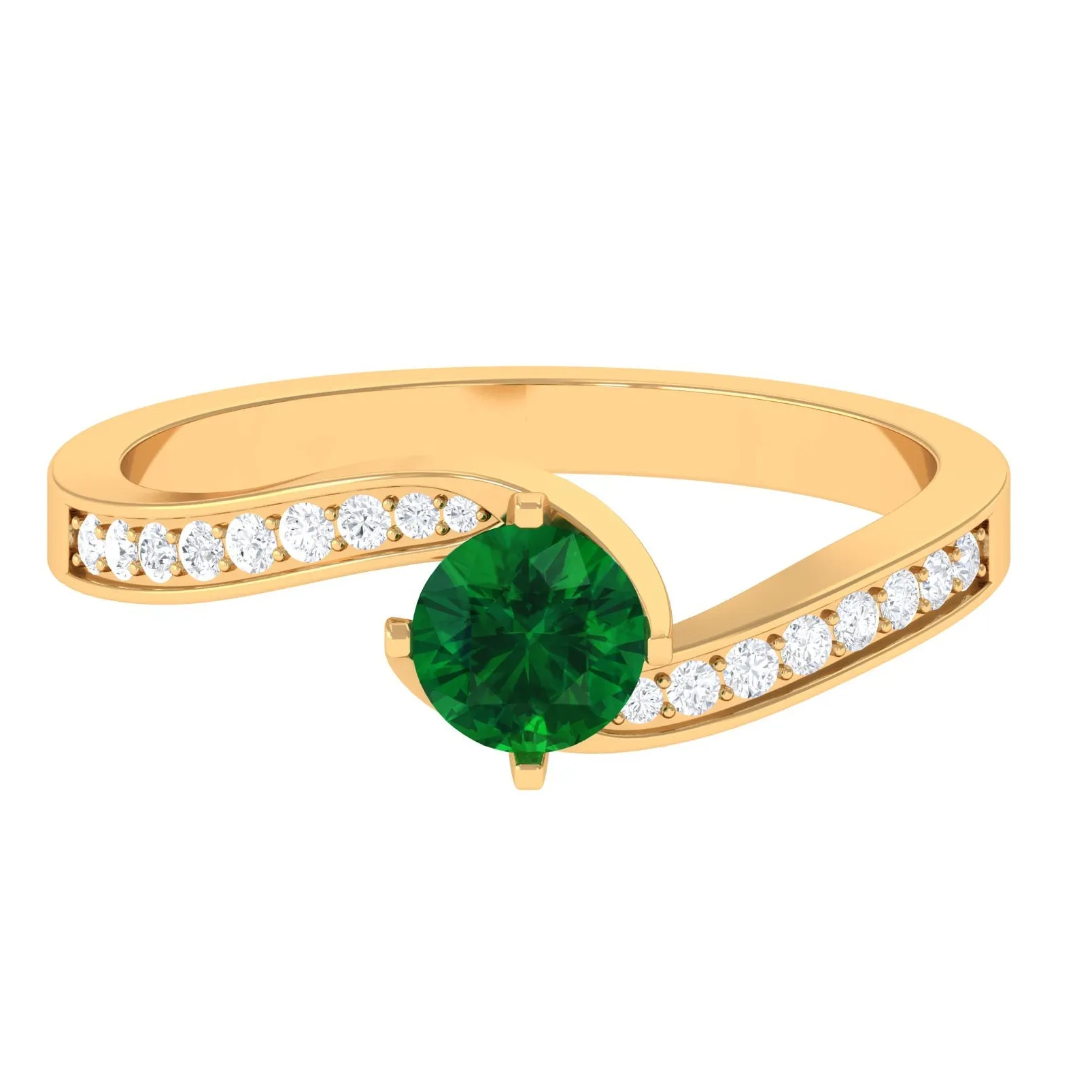 Lab Grown Emerald Solitaire Bypass Ring with Diamond