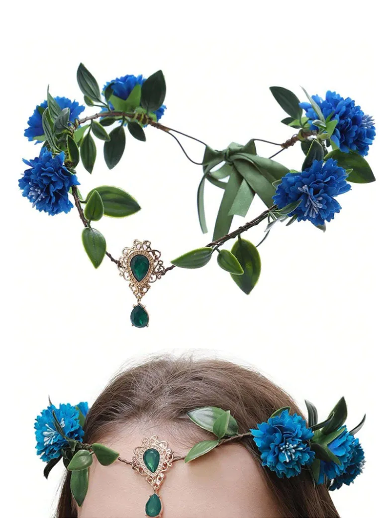 Leaves with Rhinestones Pendant Headband Flower Crown