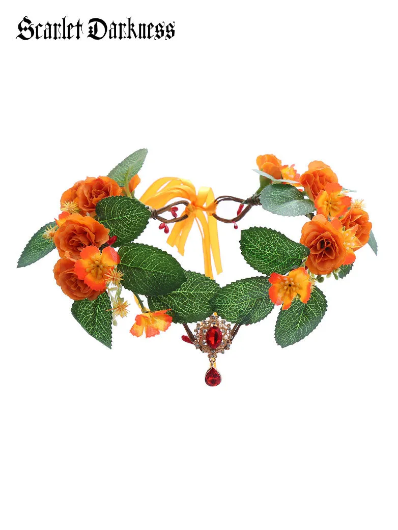 Leaves with Rhinestones Pendant Headband Flower Crown