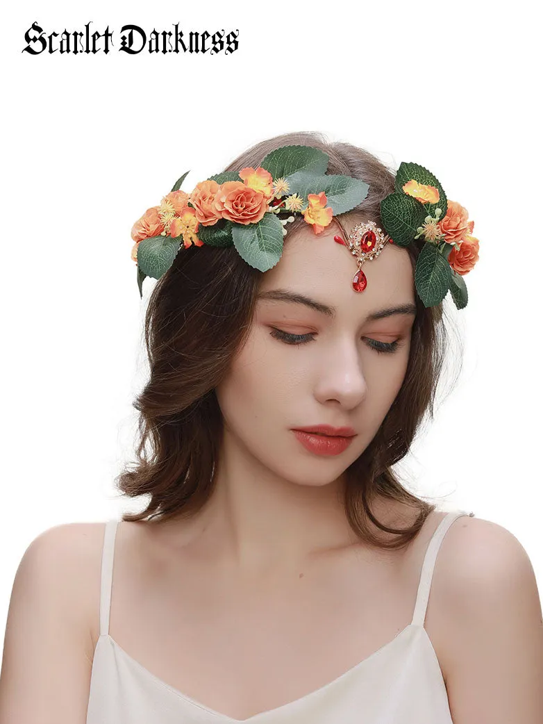 Leaves with Rhinestones Pendant Headband Flower Crown