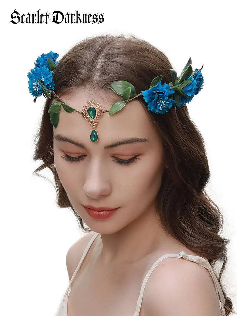 Leaves with Rhinestones Pendant Headband Flower Crown
