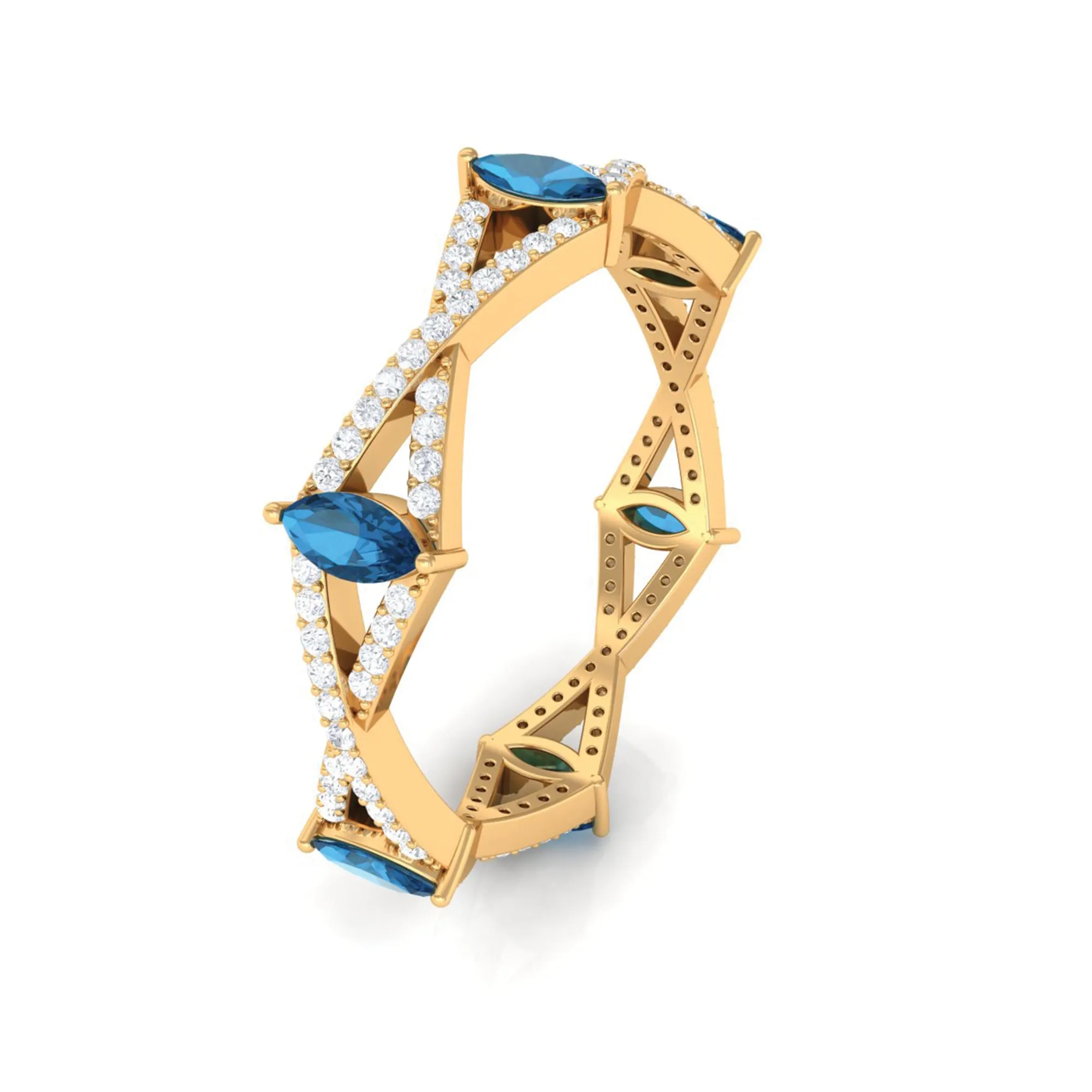 London Blue Topaz and Diamond Crossover Eternity Ring