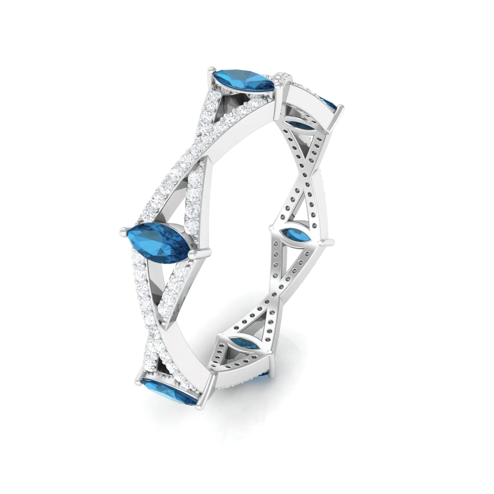 London Blue Topaz and Diamond Crossover Eternity Ring