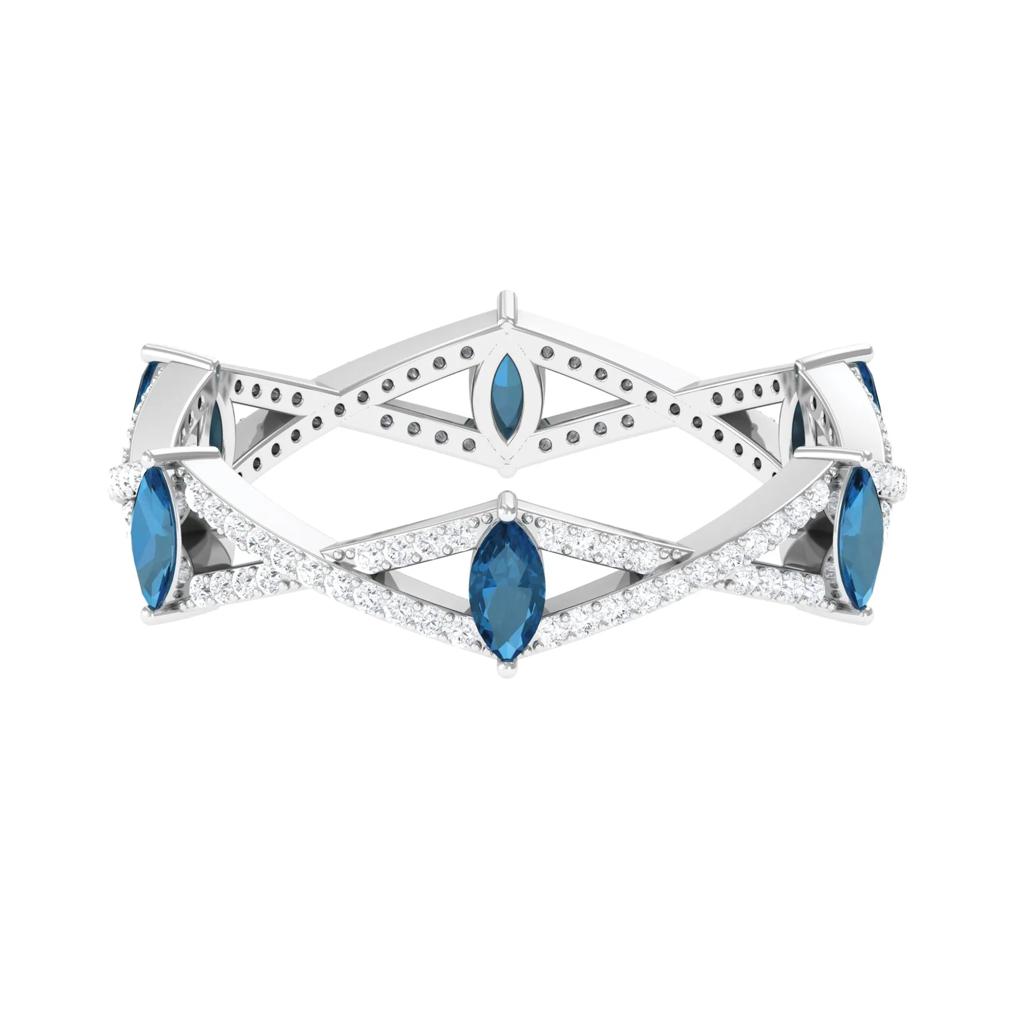 London Blue Topaz and Diamond Crossover Eternity Ring