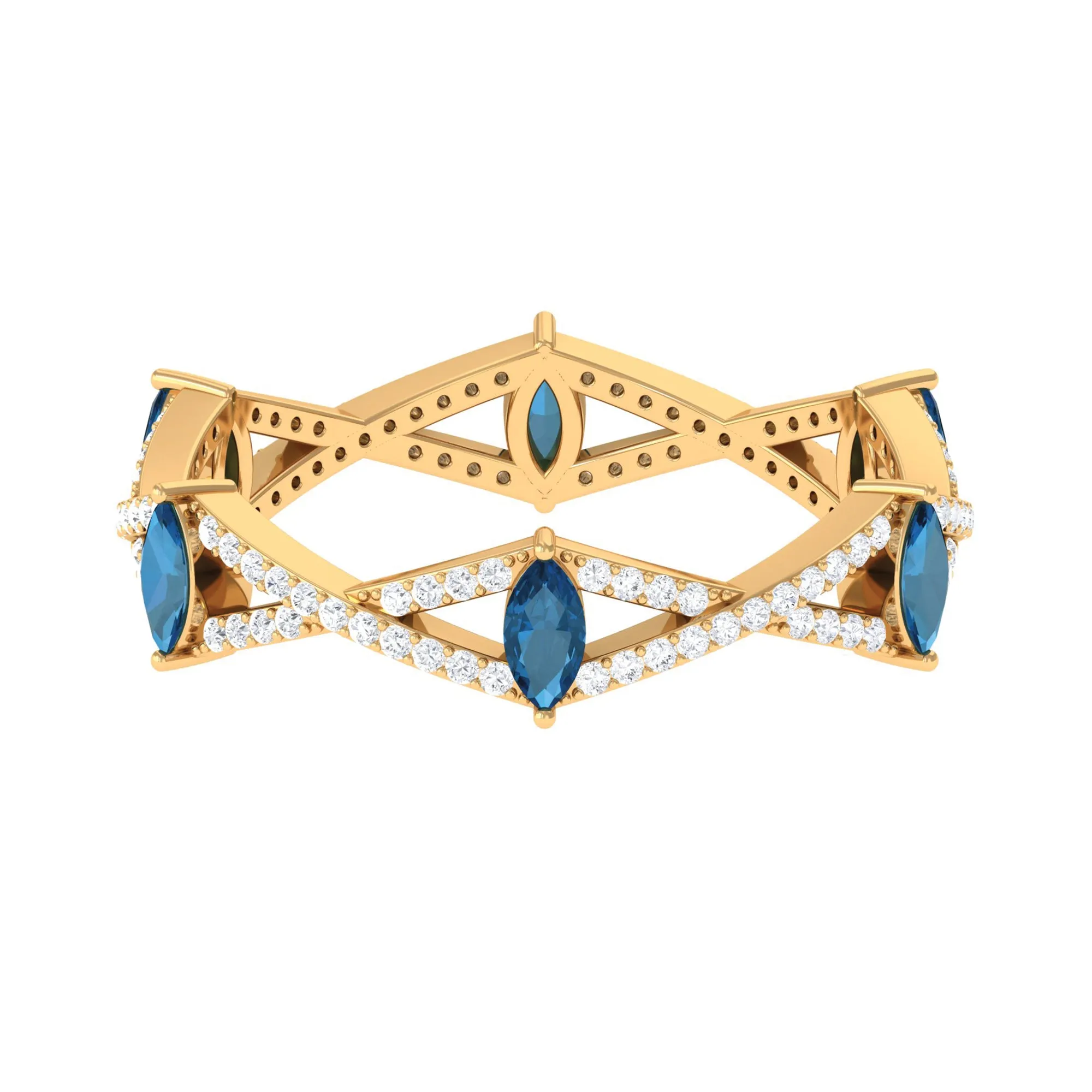 London Blue Topaz and Diamond Crossover Eternity Ring