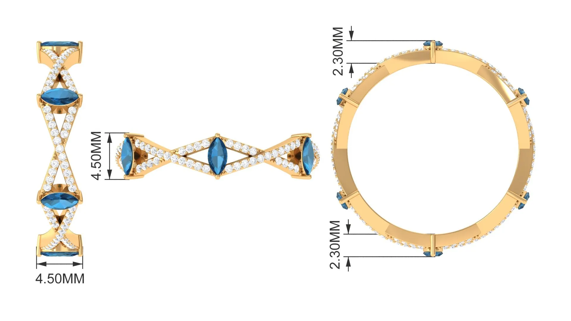 London Blue Topaz and Diamond Crossover Eternity Ring