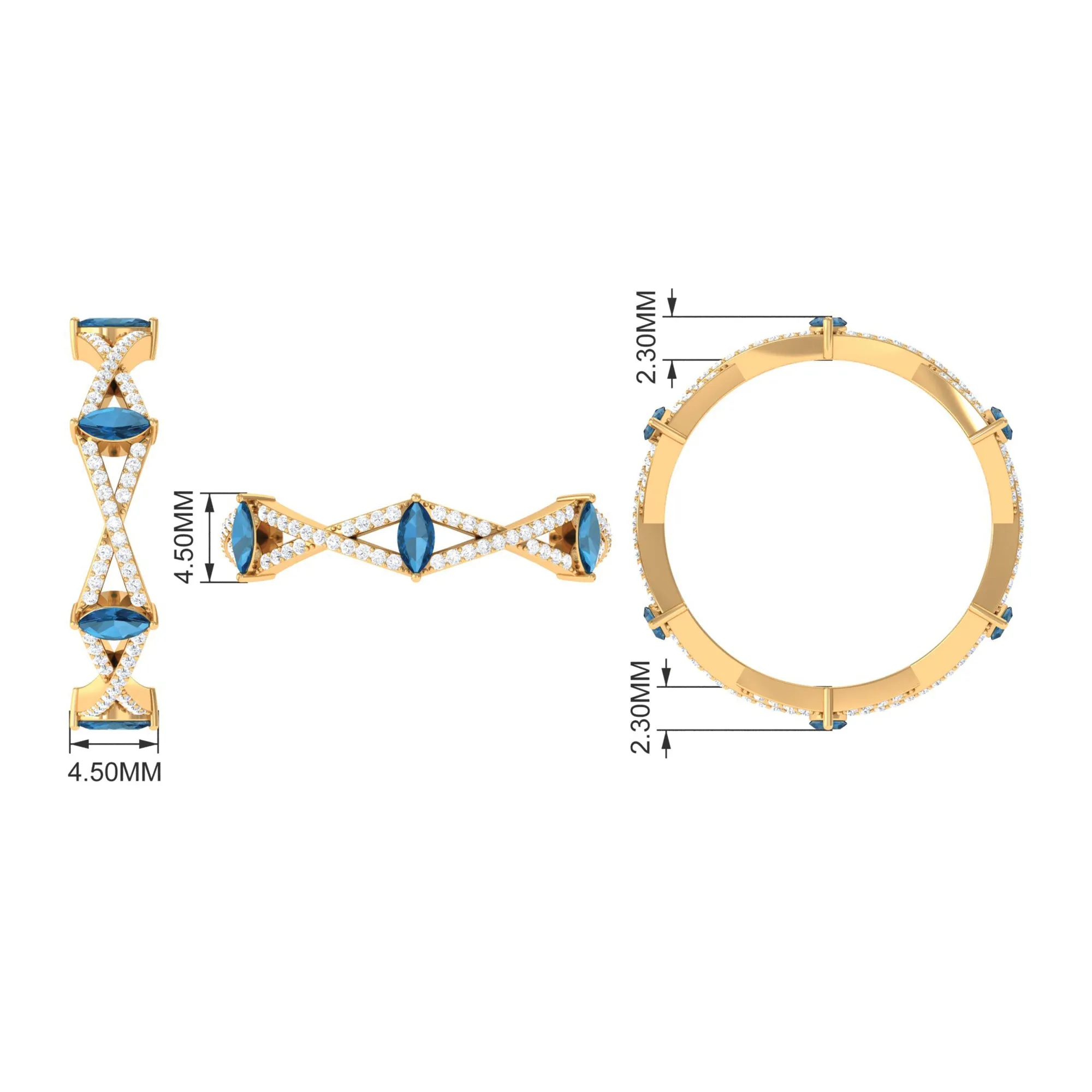 London Blue Topaz and Diamond Crossover Eternity Ring
