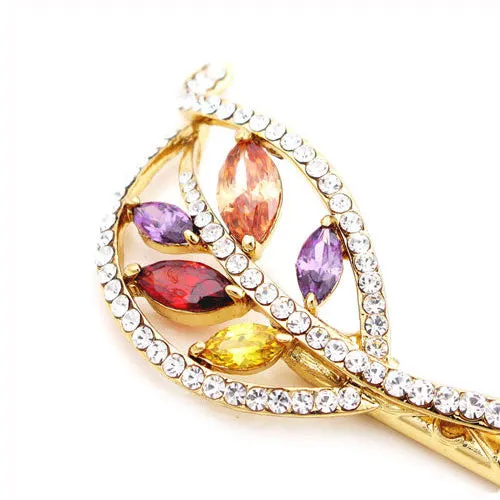 LUX Colorful Swarovski Rhinestone and Zircon Leaf Hair Stick