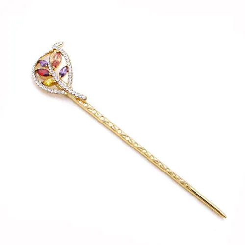 LUX Colorful Swarovski Rhinestone and Zircon Leaf Hair Stick