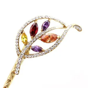 LUX Colorful Swarovski Rhinestone and Zircon Leaf Hair Stick