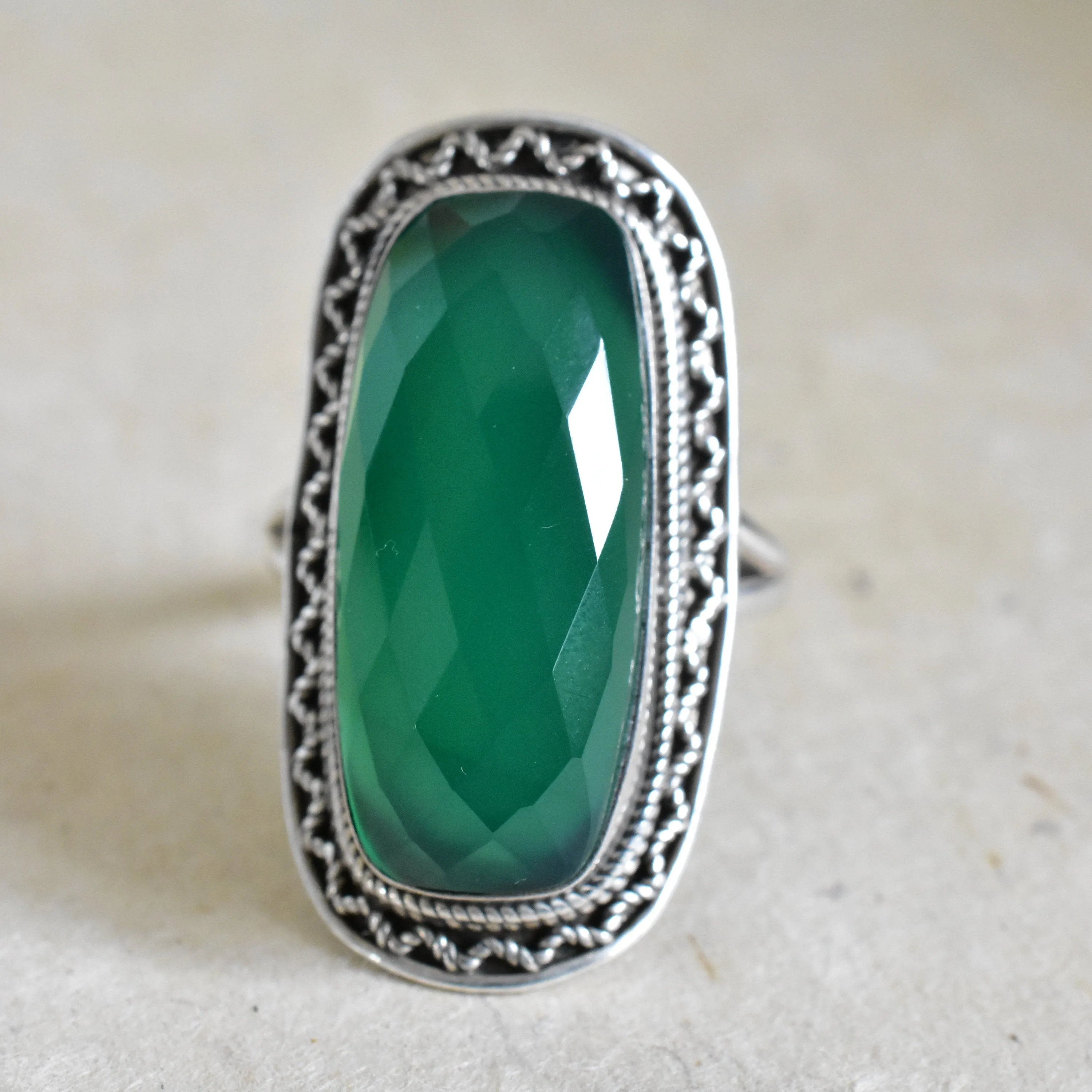 Magnificence Green Onyx Sterling Silver Ring