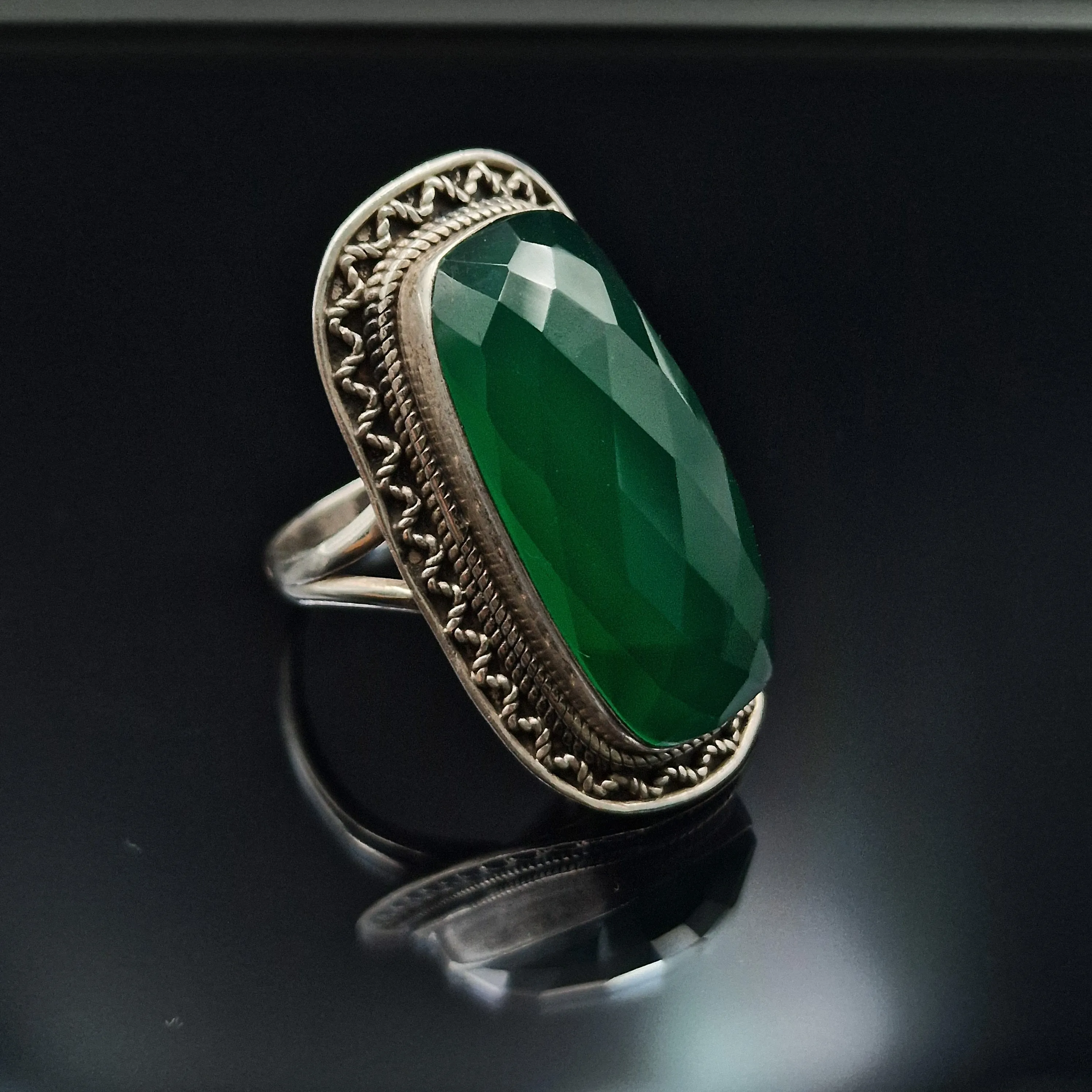 Magnificence Green Onyx Sterling Silver Ring
