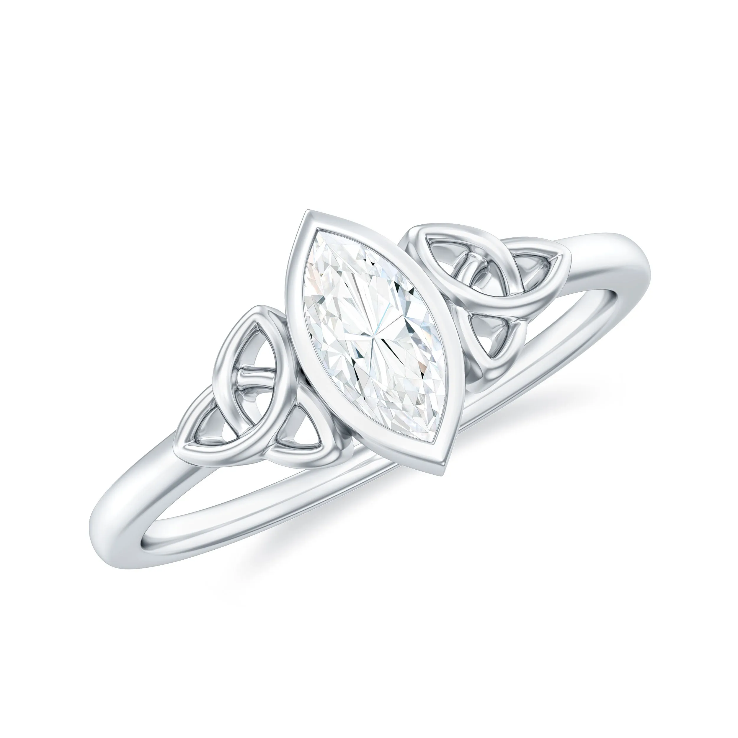 Marquise Cut Solitaire Diamond Celtic Knot Ring in Bezel Setting