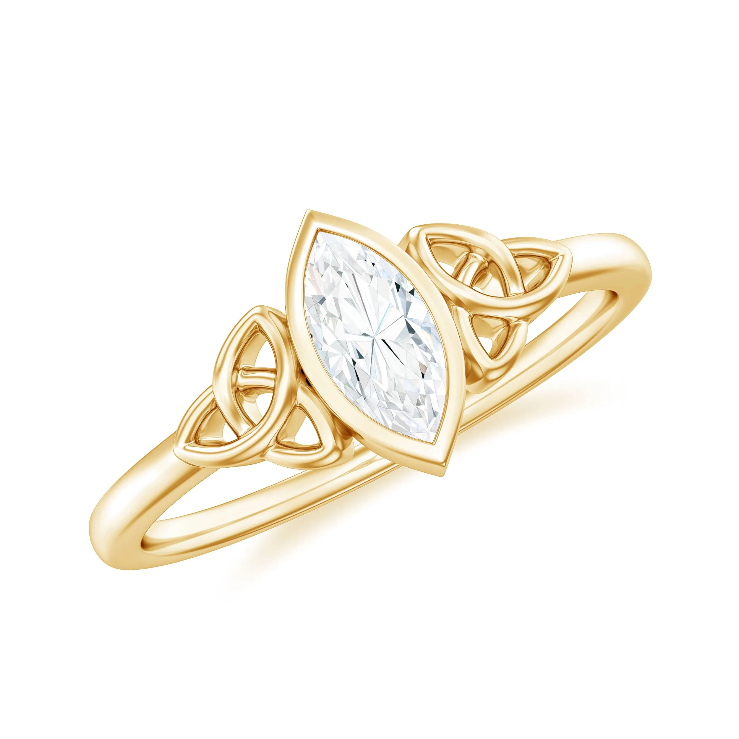 Marquise Cut Solitaire Diamond Celtic Knot Ring in Bezel Setting