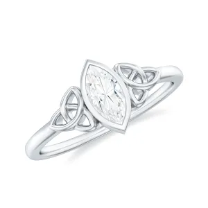 Marquise Cut Solitaire Diamond Celtic Knot Ring in Bezel Setting