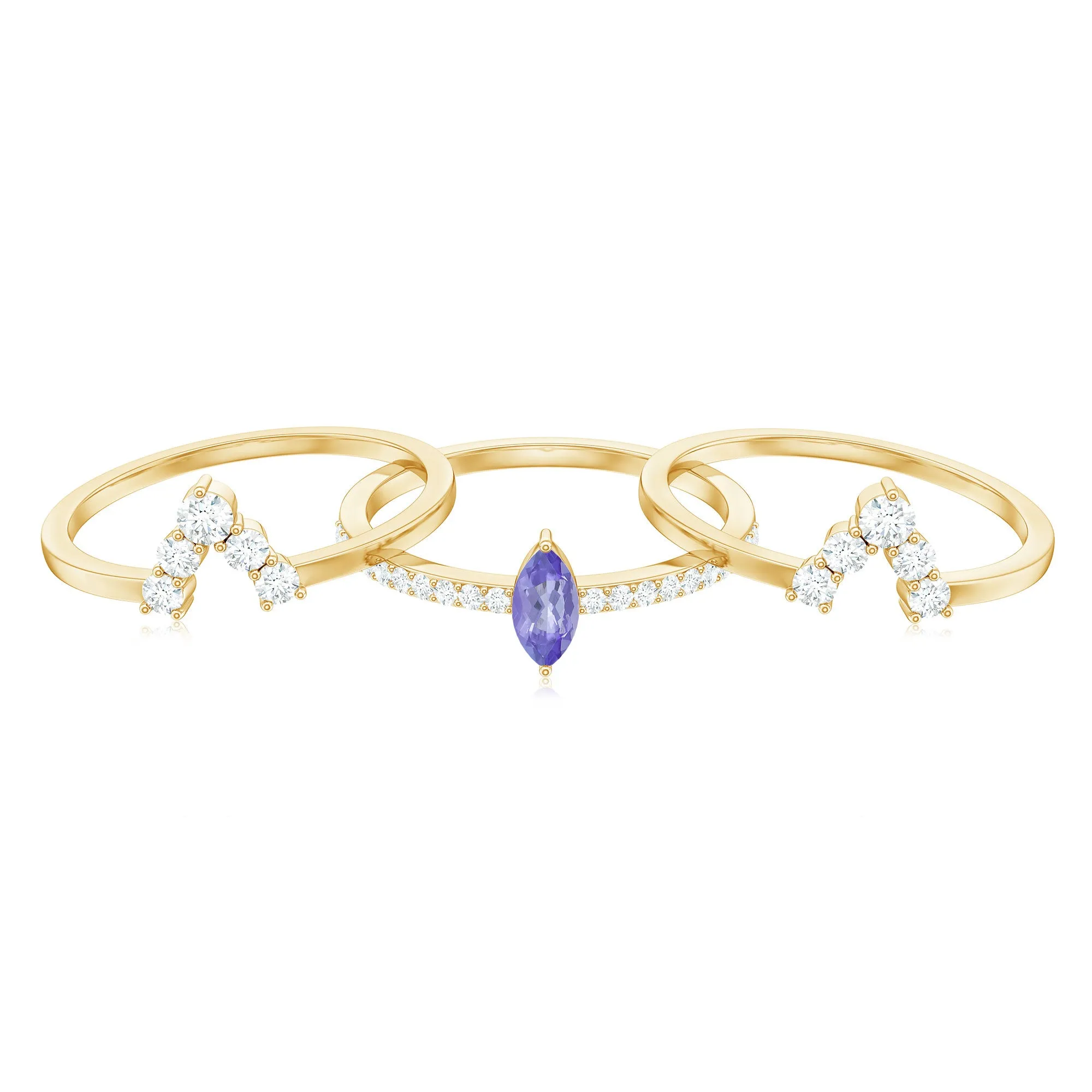 Marquise Cut Tanzanite Solitaire Ring Set with Diamond