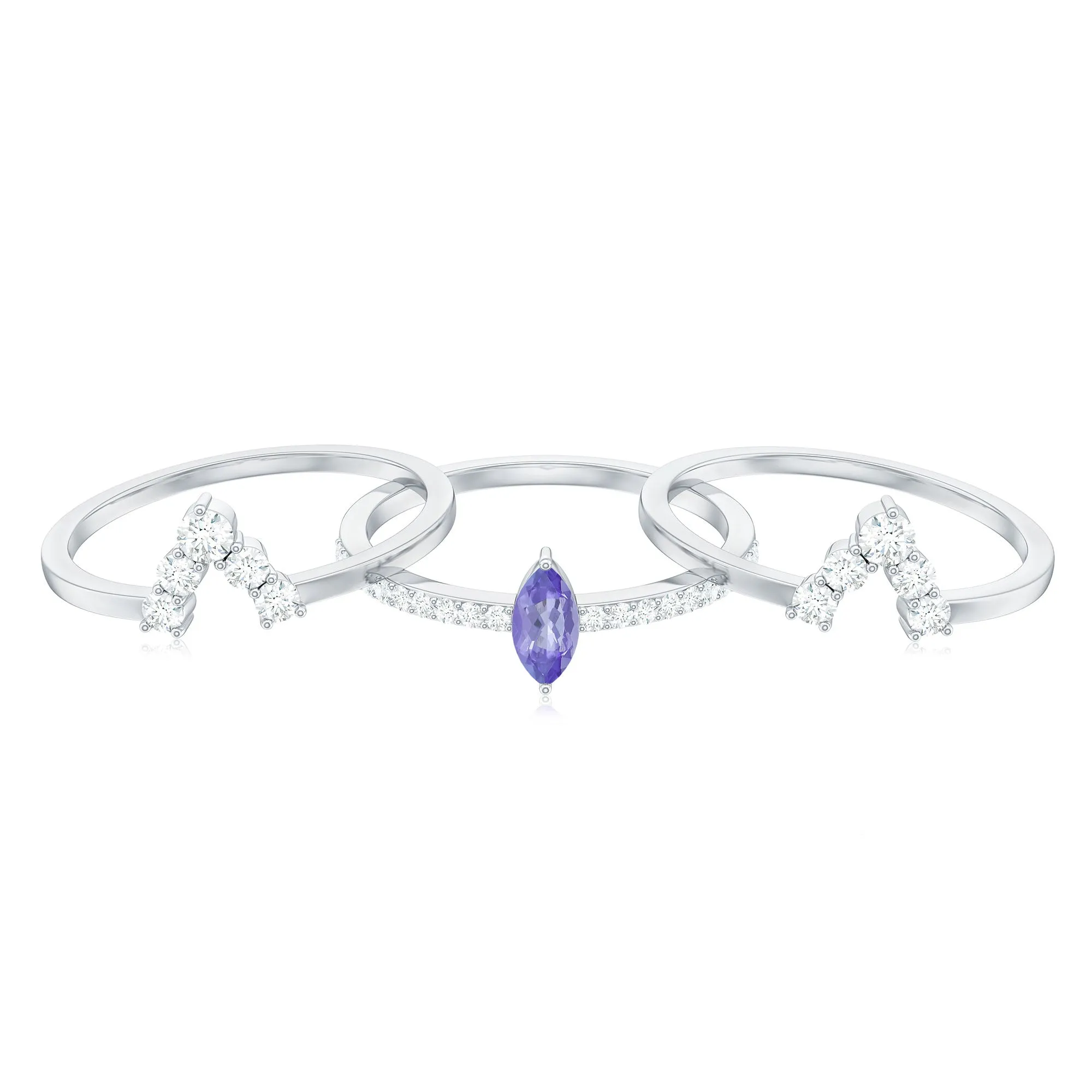 Marquise Cut Tanzanite Solitaire Ring Set with Diamond